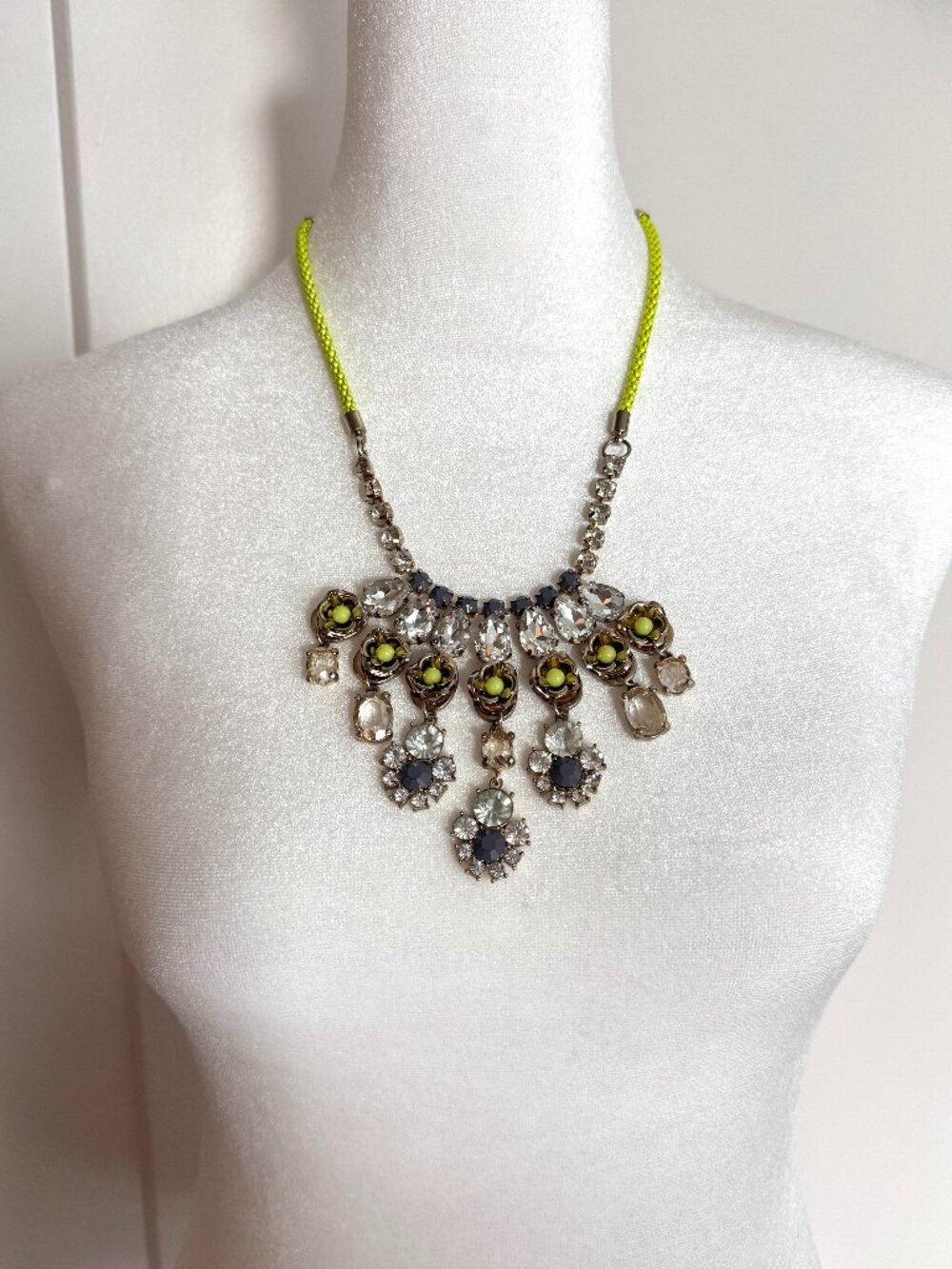 J.Crew Neon Green Crystal Floral Statement Necklace